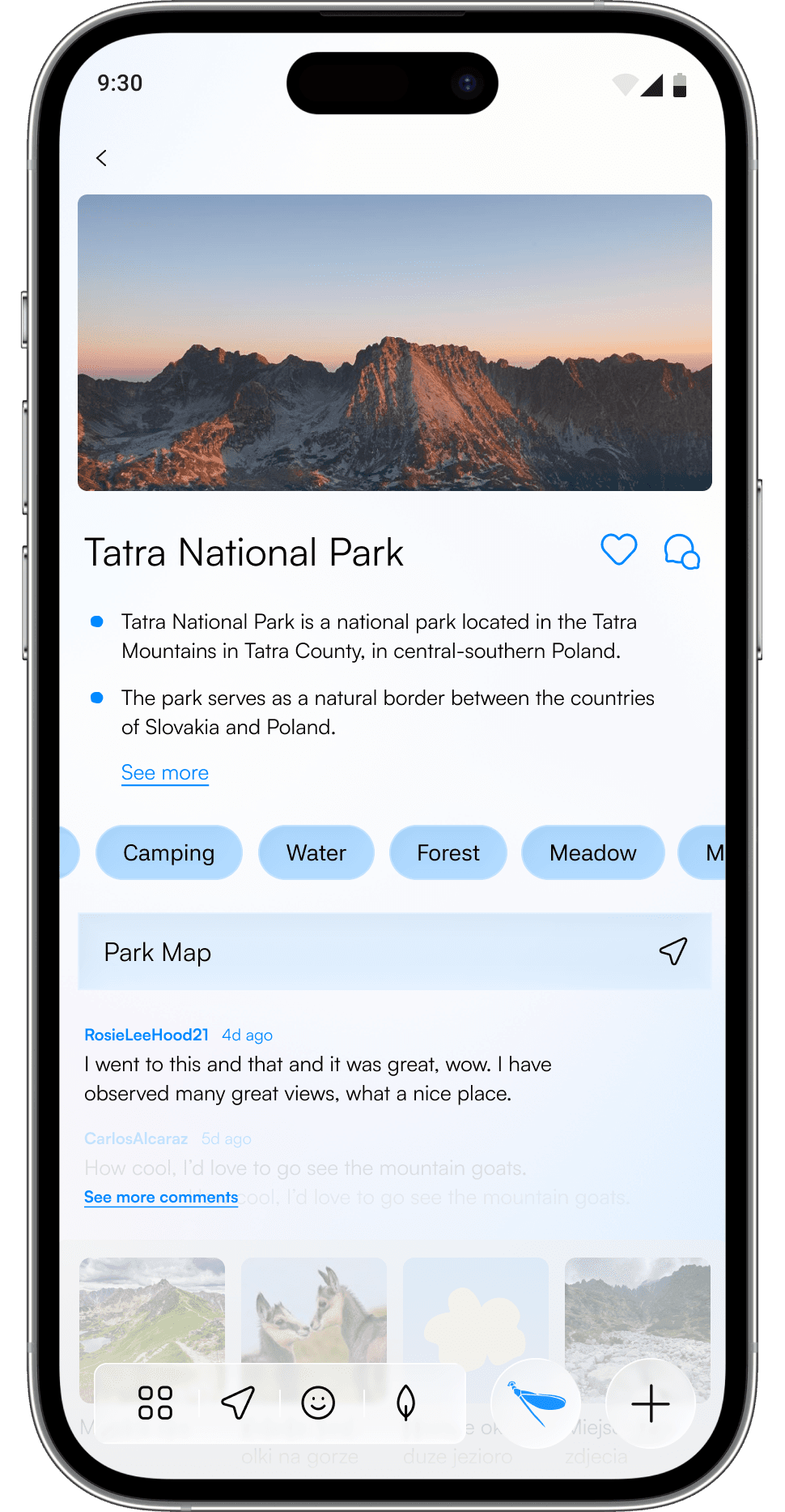 The Libelo app’s park page for Tatra National Park