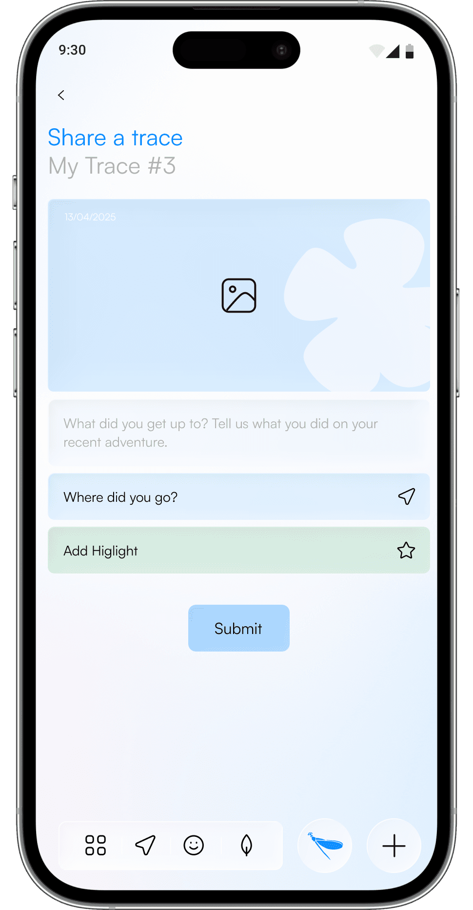 The Libelo app’s form for sharing a trace
